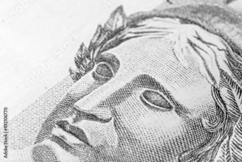 close-up of Effigy of the Republic, detail of Brazilian banknote