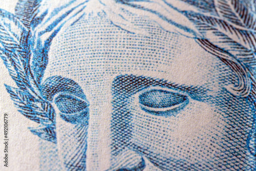 Fotografie close-up of the face of Effigy of the Republic, detail of Brazilian banknote, co