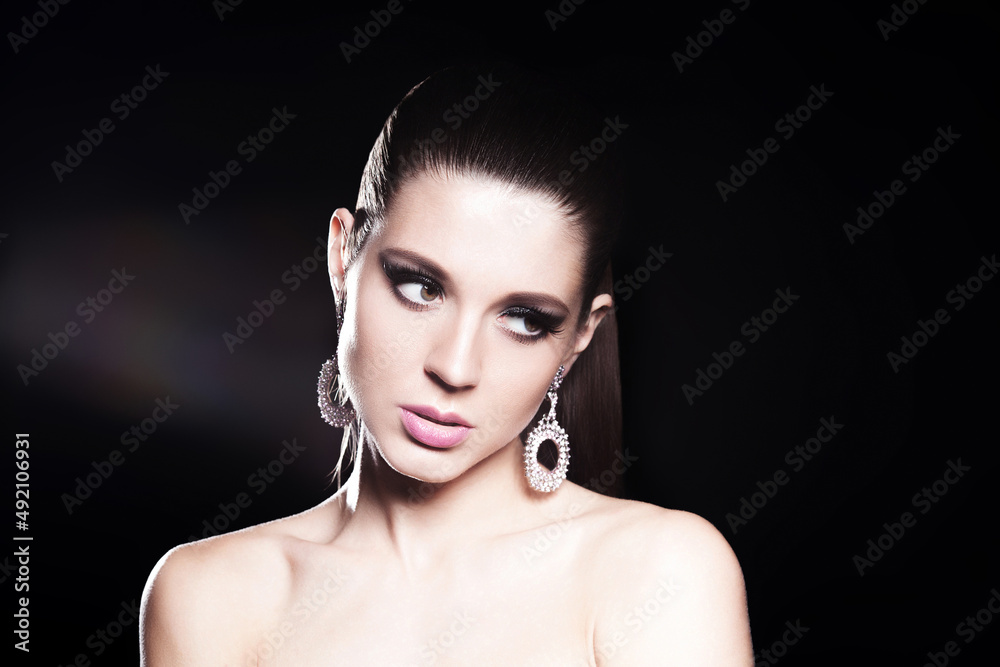 Beautiful white woman on black background. Beautiful white woman on black background.