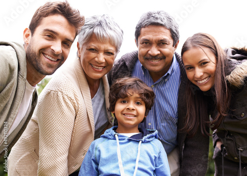 Theyre a close-knit family. Shot of a multi-generational family posing for a self-portrait. © Tasneem H/peopleimages.com