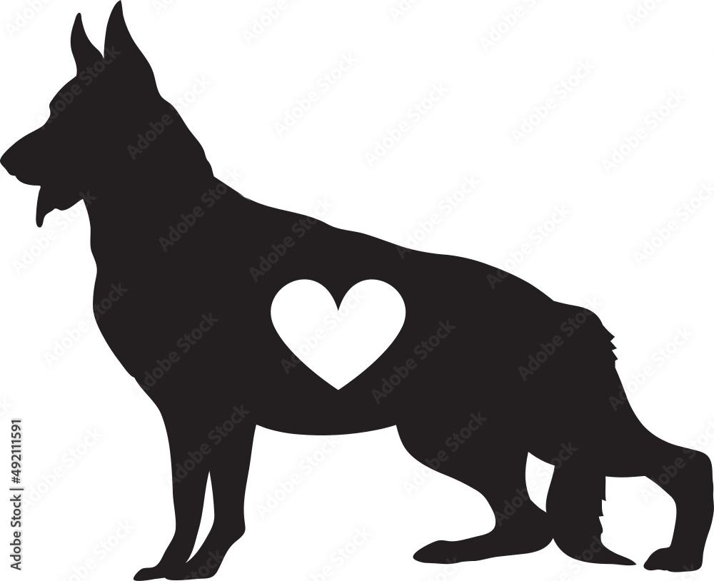 Dog Silhouette with Heart