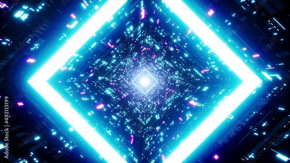 Glowing Diamond Shape Neon Sci Fi Technology Tunnel VJ Loop