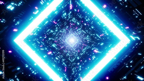 Glowing Diamond Shape Neon Sci Fi Technology Tunnel VJ Loop