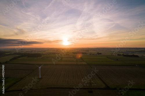 Pylon and Wind Turbine at sunrise