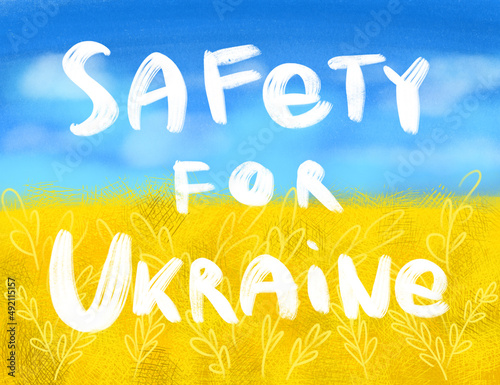 Ukraine flag digital illustration sky and field. Safety Ukraine