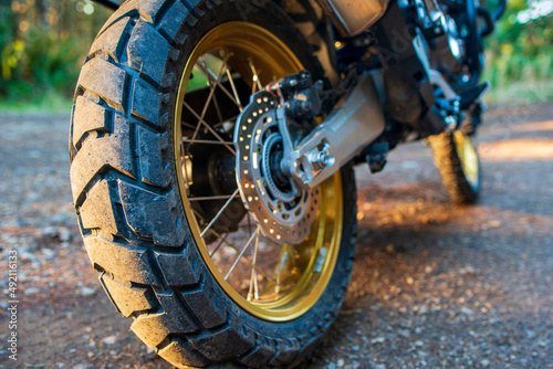 Close up of off road motorcycle tire tread pattern  unbranded