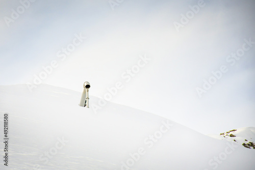 Gudauri ski resort Avalanche control system exploding gas mixture inside tube for avalanche protection in snowy mountains photo