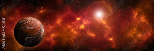 Unknown planet from outer space. Space nebula. Cosmic cluster of stars. Outer space background. 3D Illustration © lali