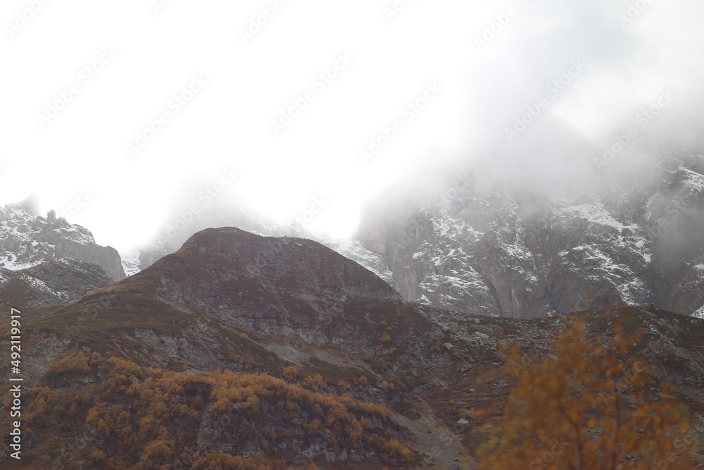 Fototapeta premium Beautiful mountain landscape. Autumn Dombai. Karachay-Cherkessia
