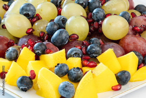 Closeup of homemade mixed fruit salad 