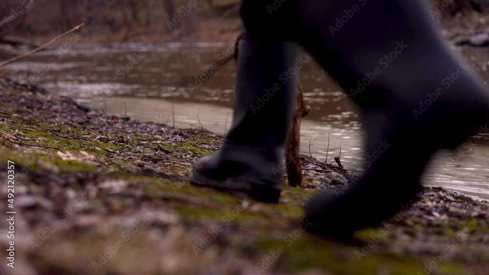 Feet Walk on Mossy River Bank Feet Walk on Mossy River Bank