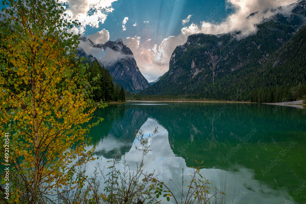 Naklejka premium Dürrensee, Dolomiten, Drei Zinnen, Südtirol