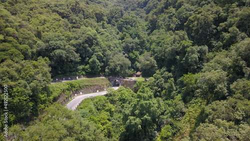 beautiful mountain road in green landscape in northwest Argentina 