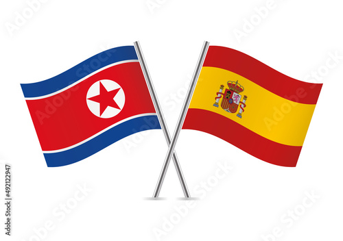 North Korea and Spain crossed flags. North Korean and Spanish flags isolated on white background. Vector icon set. Vector illustration. Free Download North Korea and Spain crossed flags. North Korean and Spanish flags isolated on white background. Vector icon set. Vector illustration. - GFXLoad