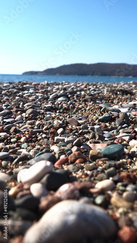 Stone beach on a beautiful sunny beach