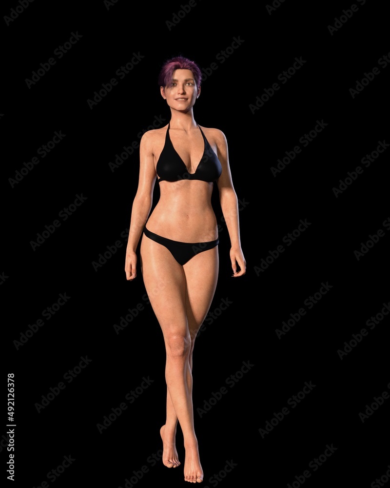 women posing in studio on background, 3D illustration of female figure