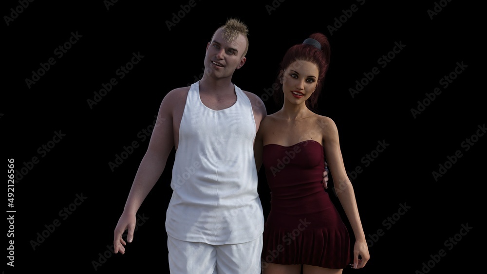 Obraz premium adult man and gorgeous adult female fashion model, 3D illustration.