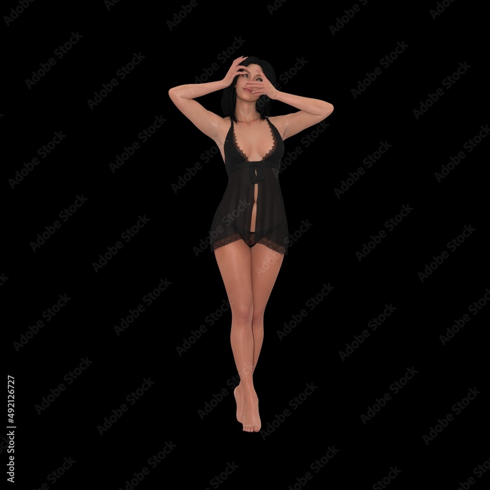 Dressed up women posing in studio on background, 3D illustration of female figure