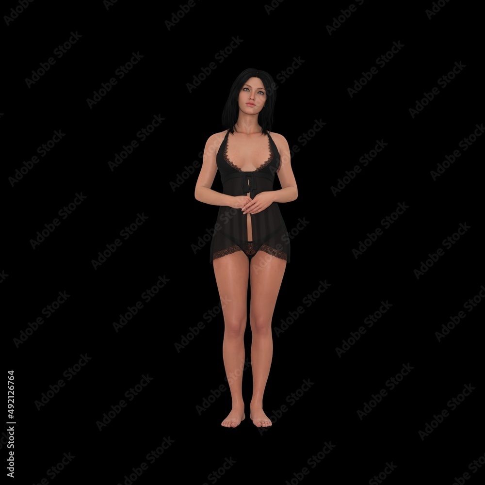 beautiful mature woman with short red hair and torn black shirt and in panties poses on a dark background, 3D illustration beautiful mature woman with short red hair and torn black shirt and in panties poses on a dark background, 3D illustration