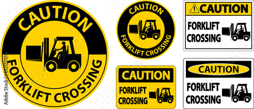Caution Forklift Crossing Sign On White Background