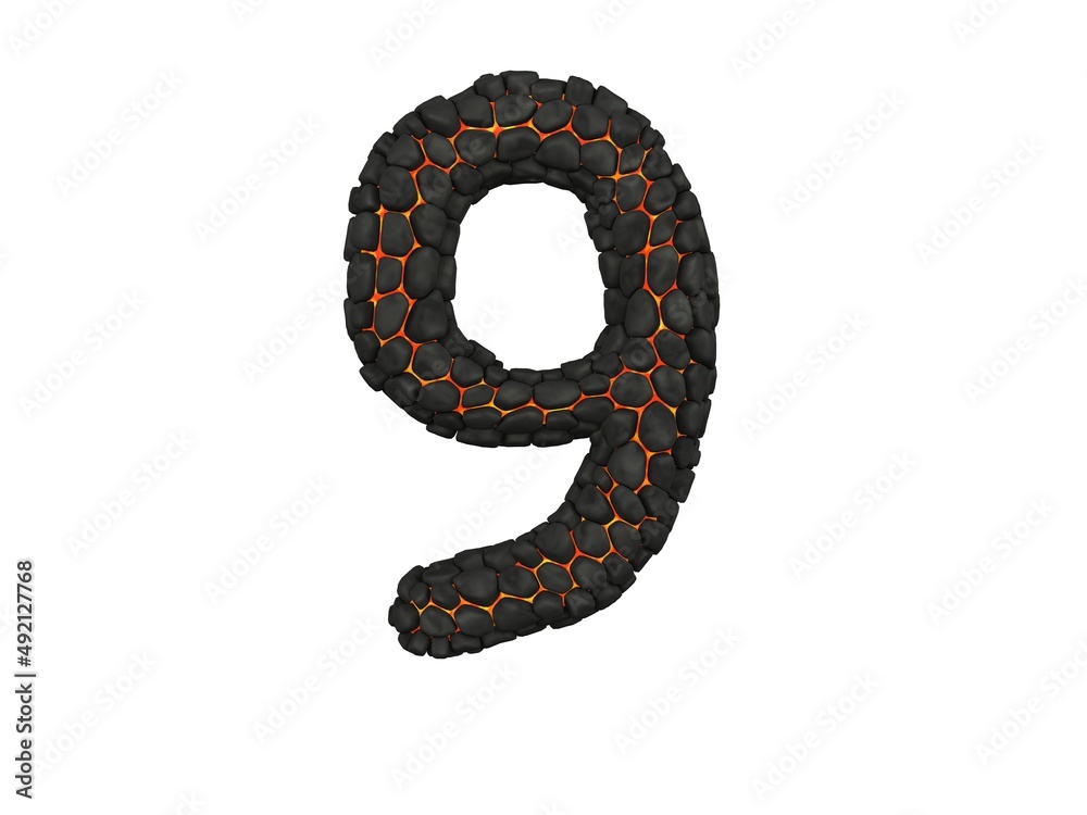 Naklejka premium Lava Rock Themed Font Number 9