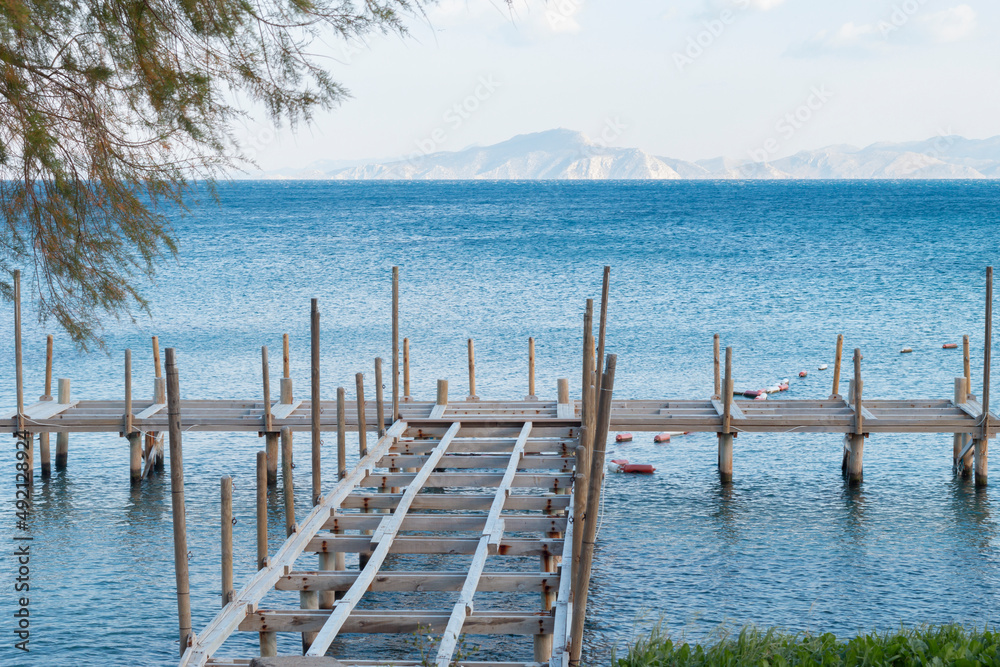 Naklejka premium Dock under construction. Commercial boat docks built to last.