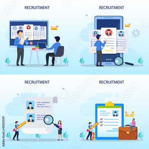 Hiring and recruitment concept. Job interview, recruitment agency vector illustration.