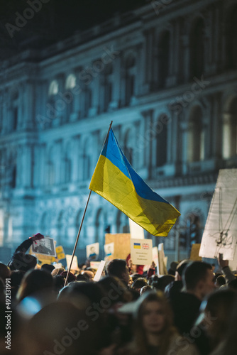 Ukrainian people protest, thousands gather to demand tougher sanctions on Russia from British Government, EU and USA to stop the war in Ukraine