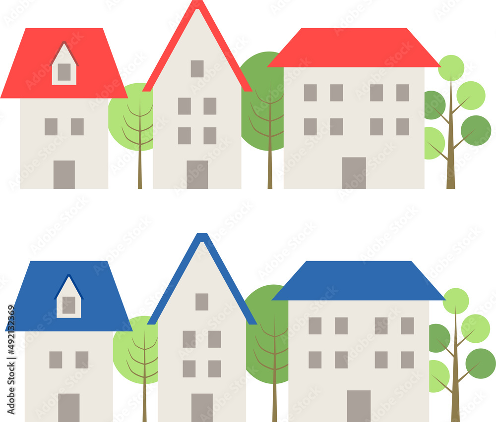 街並み・街路樹・建物・家のセット　town illustration