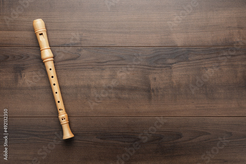 Fotografia, Obraz Overhead photo of block flute with copy space