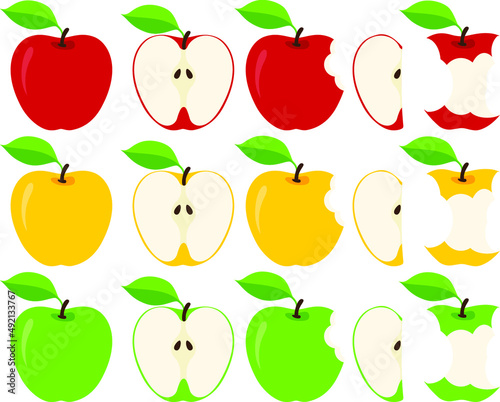 Apples, apple slices, bitten