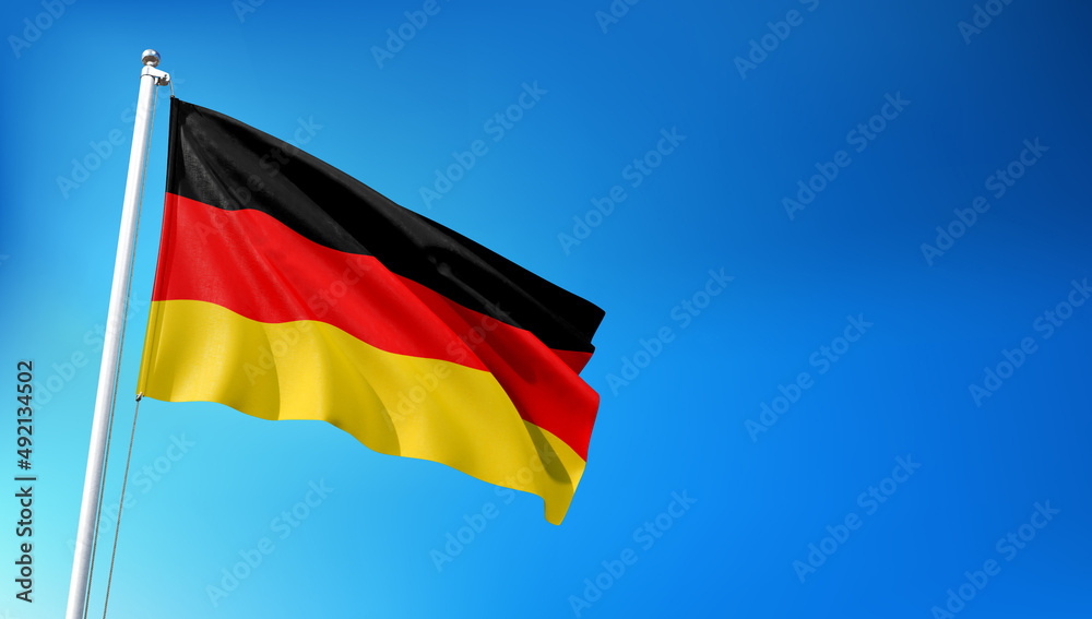 Germany Flag Flying on Blue Sky Background 3D Render Germany Flag Flying on Blue Sky Background 3D Render