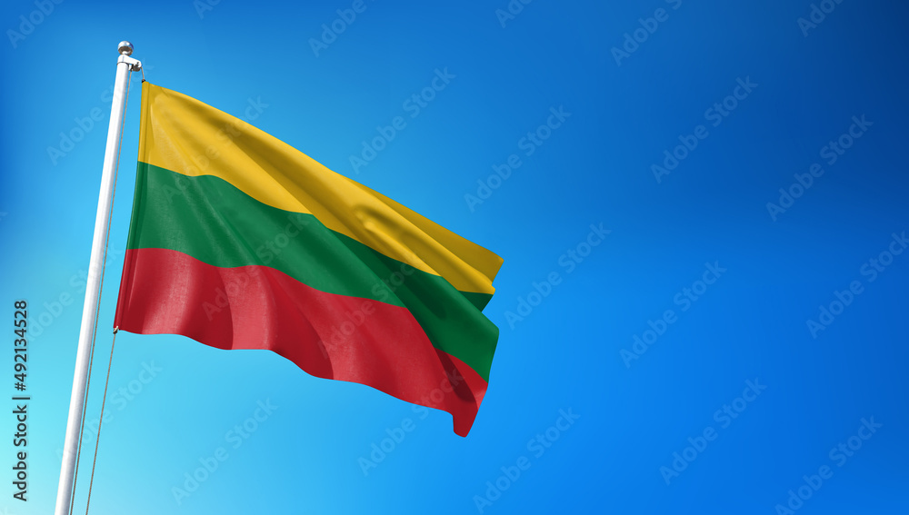Lithuania Flag Flying on Blue Sky Background 3D Render Lithuania Flag Flying on Blue Sky Background 3D Render