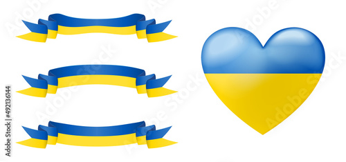 Heart symbol and ribbon with blue and yellow color