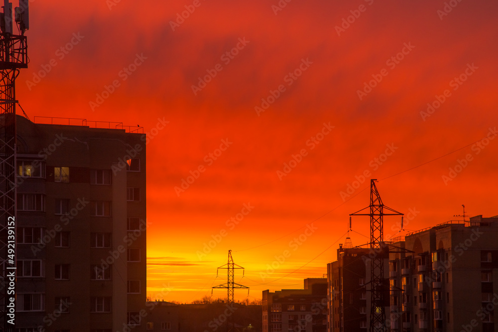 beautiful dawn painted the sky over the city with bright colors beautiful dawn painted the sky over the city with bright colors