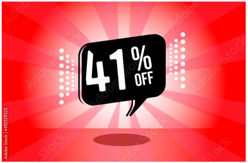  41% off. red banner with forty one percent discount on a black balloon for mega big sales.