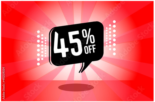  45% off. red banner with forty five percent discount on a black balloon for mega big sales. photo