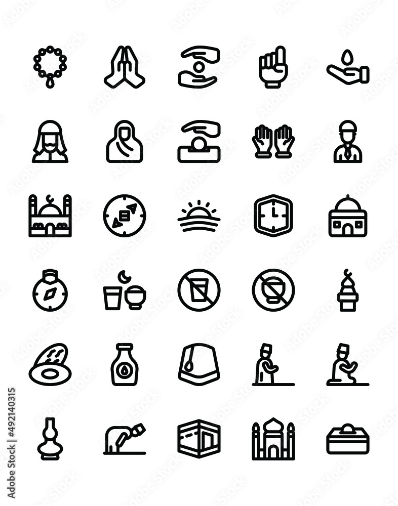 Muslim Icon Set 30 isolated on white background Muslim Icon Set 30 isolated on white background
