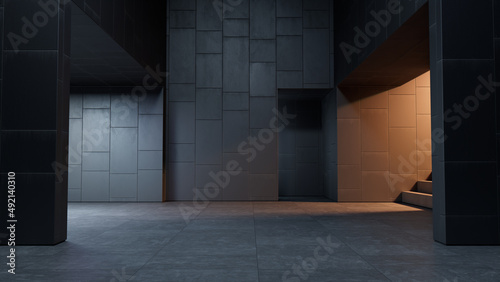 Illuminated Bare Interior. Architectural Render with Clean Contemporary Design.