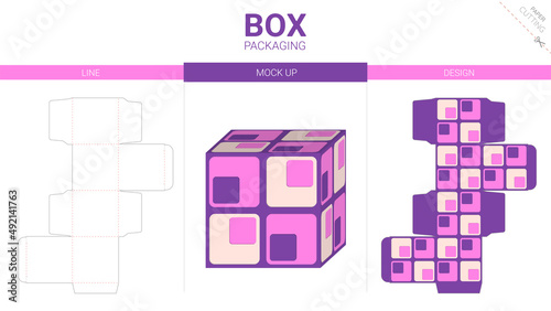 Box packaging and mockup die cut template