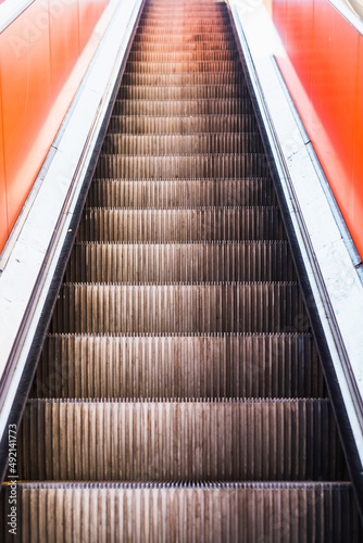 Mechanical escalators for people up and down, access detail