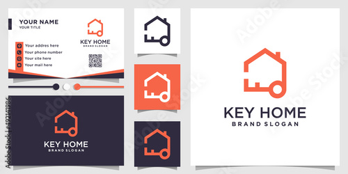 House logo design with creative key element concept Premium Vector