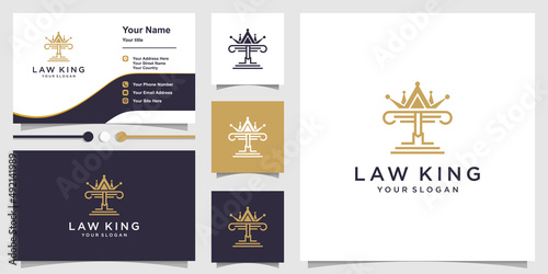 Law king logo design with creative element concept Premium Vector