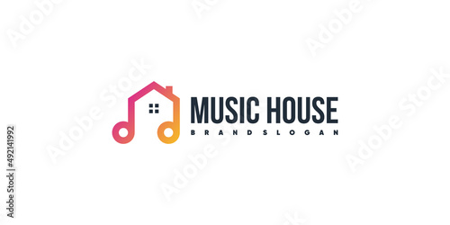 Music logo design with creative element house concept Premium Vector