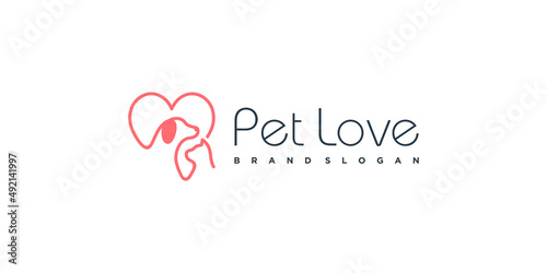 Pet love logo design with creative element concept Premium Vector