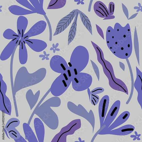 Ilustrated Floral With very peri color Seamless Pattern. Trendy color for fashion, fabric, print and much more. 