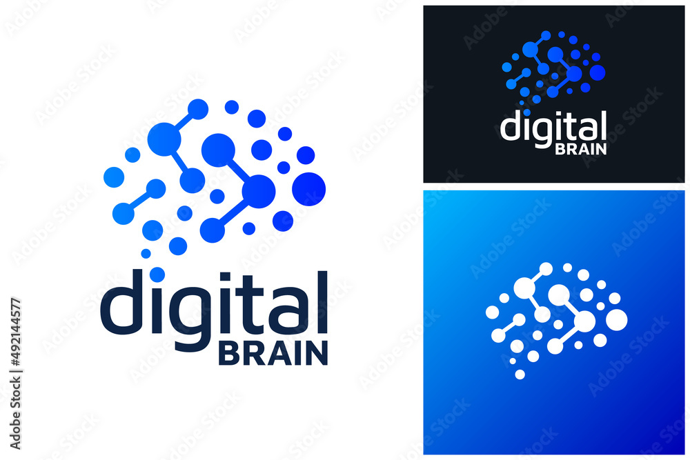 Obraz premium Modern Digital Human Brain with dots and network link logo design