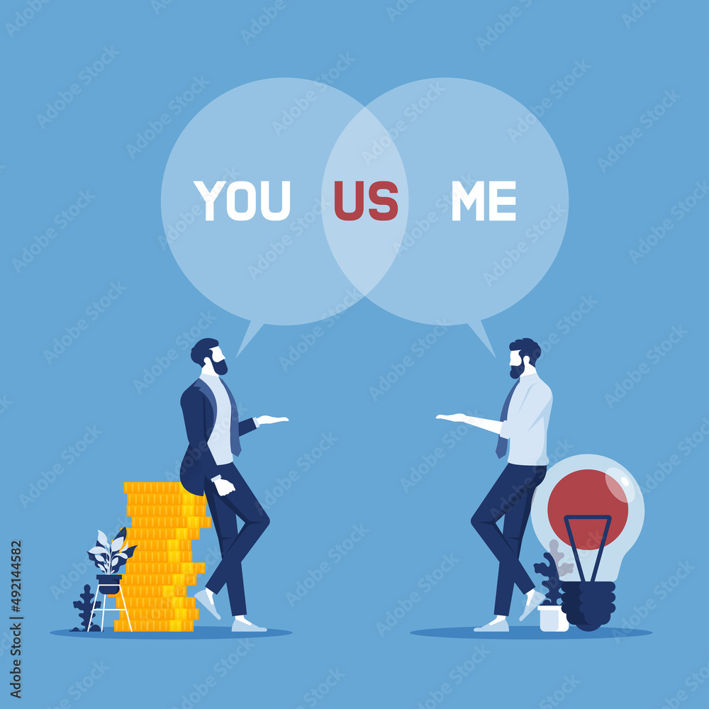 you and me are us concept of teamwork relationship spirit collaboration community, business relationship and teamwork concept