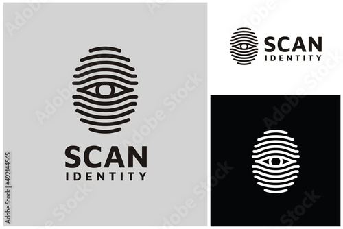 Fingerprint thumb scan identity verification access with eye modern digital logo design