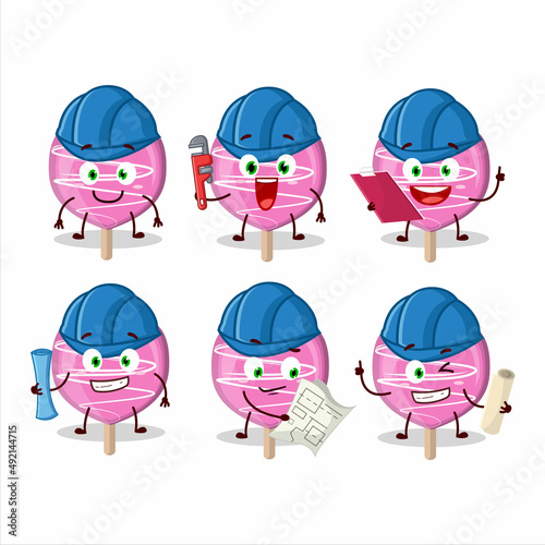 architect pink lolipop love cute mascot character with pliers